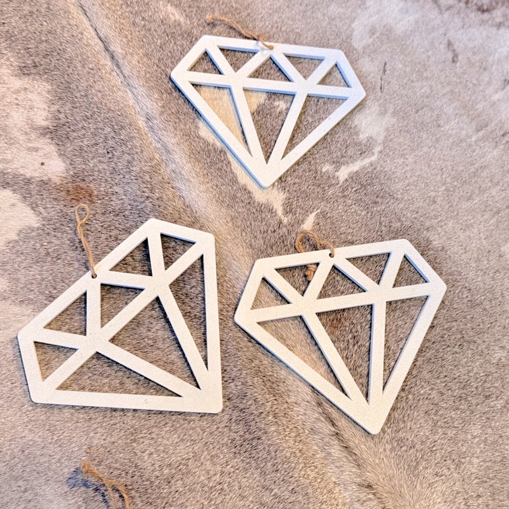 Set of 3 White Wooden Sparkly Geometric Christmas Tree Ornaments